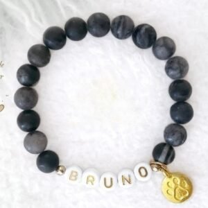 Onyx Precious Stone Dog Cat Name Bracelet Custom Beaded Bracelet Jewelry for Pet Lovers