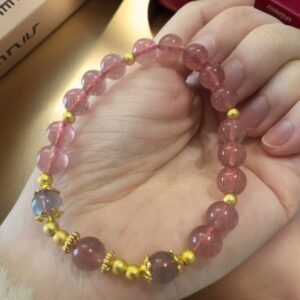 Natural Gemstone Adjustable Bracelet DIY Strawberry Quartz